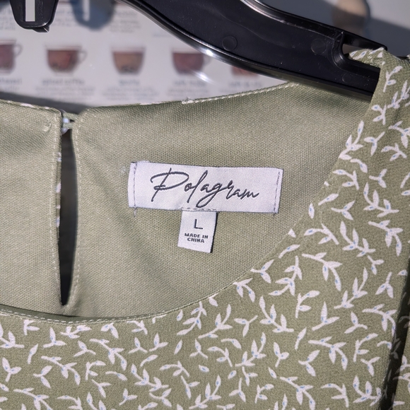 Polagram Sage Green Pleated Full Length Dress with Tie Waist - Size Large - Picture 4 of 5